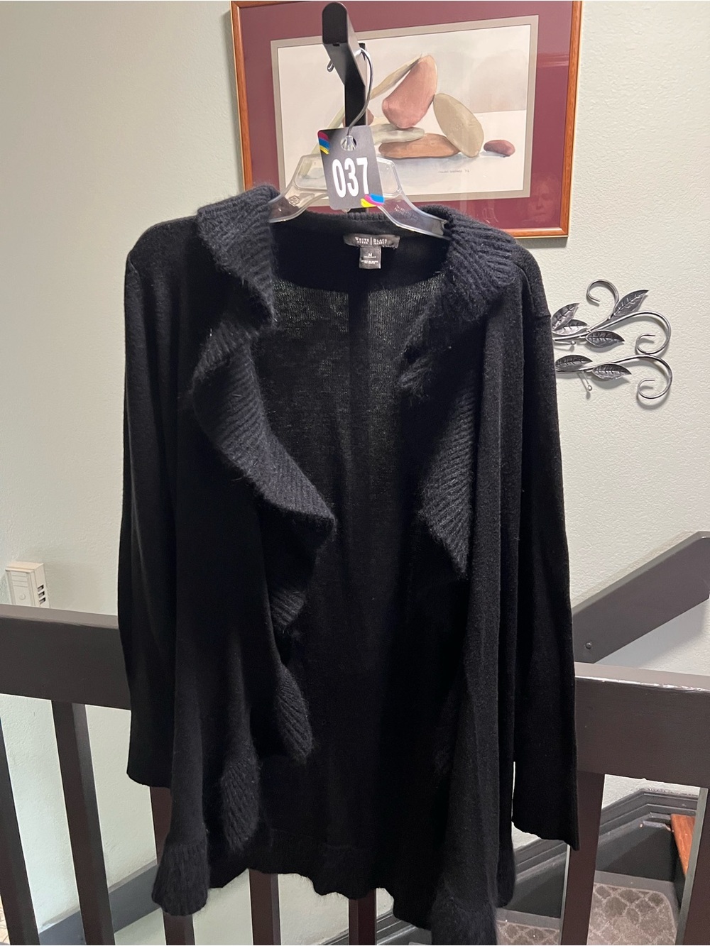 White House Black Market Black Ruffle-Trim Open Cardigan #MC037